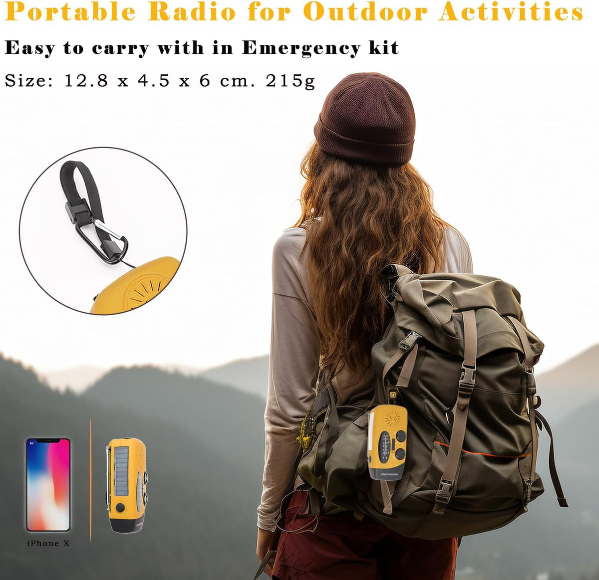 Wind up Solar Hand Crank Radio, 2000Mah SOS Alarm for Camping