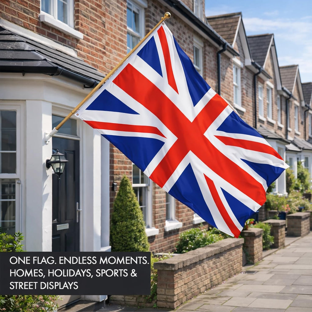 Union Jack Flag 5Ft X 3Ft (153Cm X 92Cm) British Flag, Durable Polyester UK Flag with Double-Stitched Seams, Brass Eyelets, Fade-Resistant Fly Breeze Outdoor and Indoor Flag