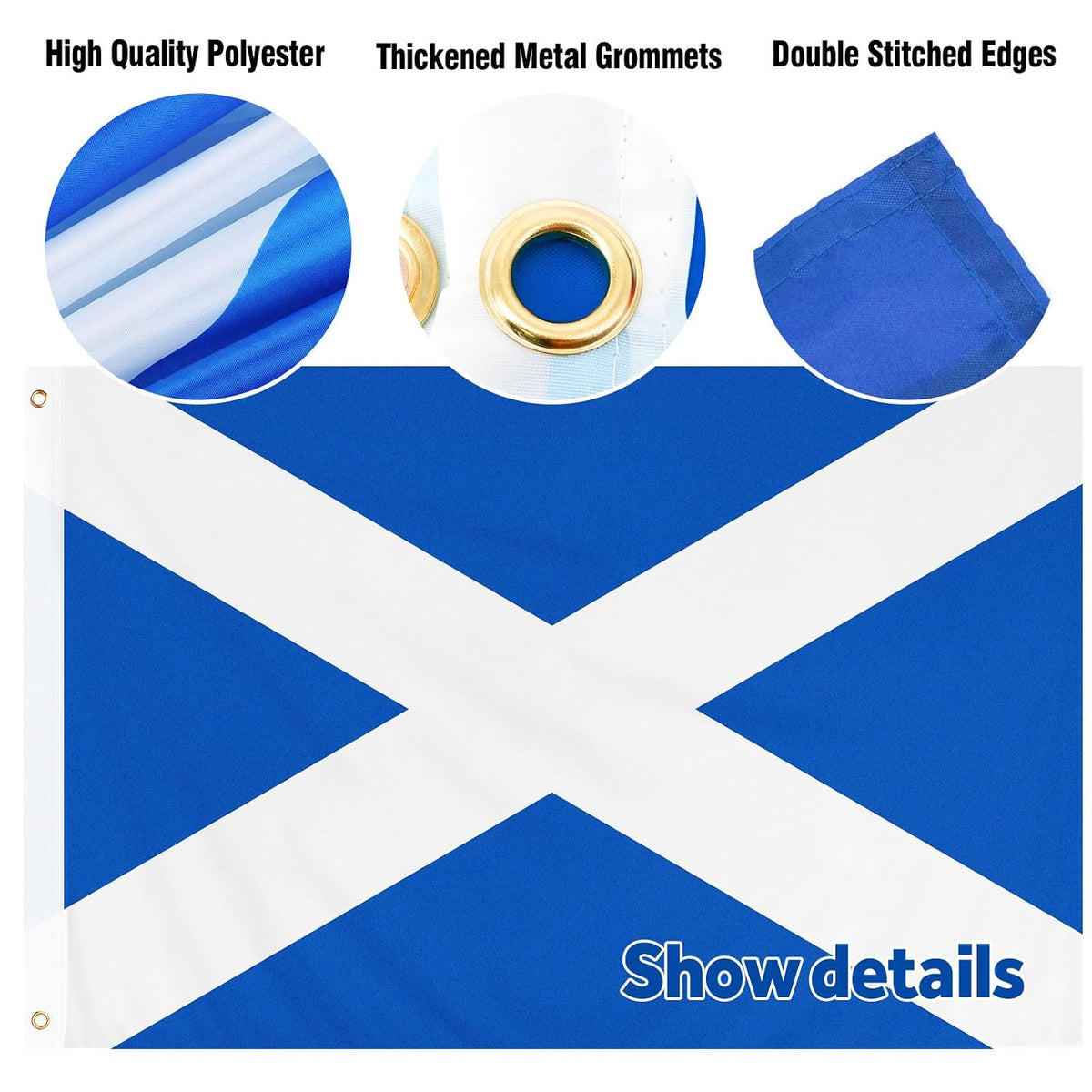 Scottish Flag 5Ft X 3Ft with Eyelets, Coronation Decorations, Vivid Color Fade Proof Polyester Canvas Header Double Stitched National St Andrews Cross Flag 90 * 150CM