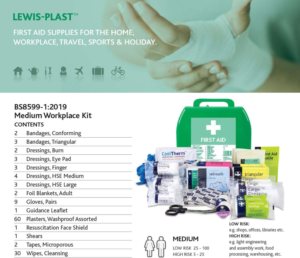 Medium Premium BS8599-1 Compliant (Low-Risk High Risk) First Aid Kit - First Aid Kit for Injuries