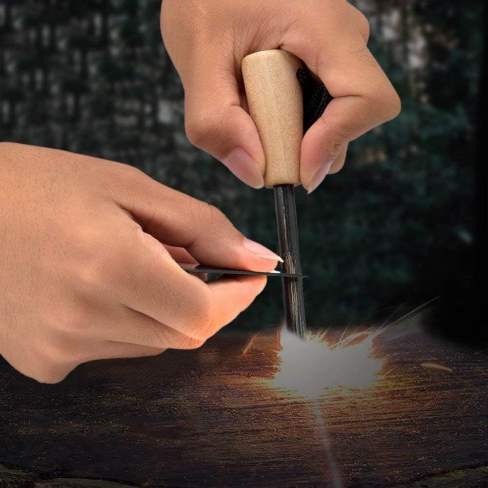 Survival Fire Steel Premium Magnesium Ferrocium Rod Firesteel Includes Flint Striker Multi Tool & Chunky Wooden Handle for Grip Essential Fire Starter Camping Survival Kit