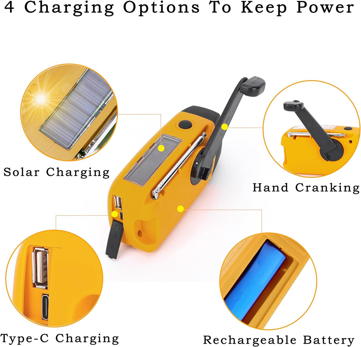 Wind up Solar Hand Crank Radio, 2000Mah SOS Alarm for Camping