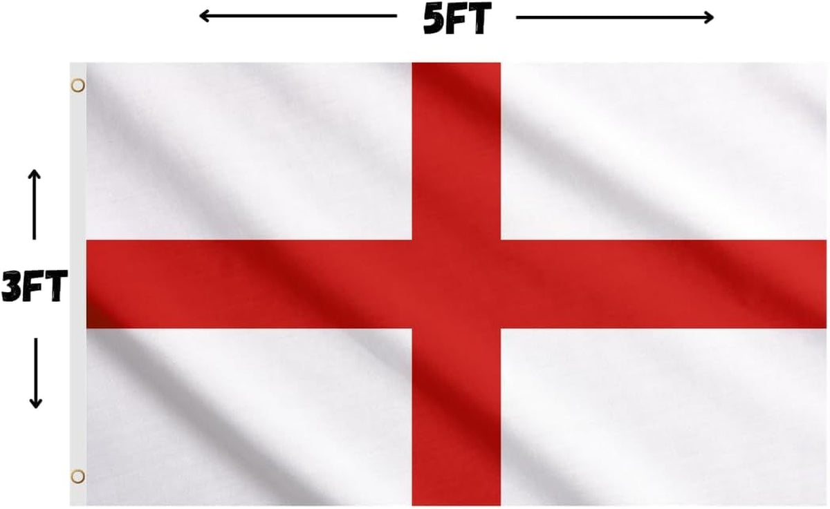 1X Large St George'S Cross Flag England Flag - 5FT X 3FT Double Stitched Premium Quality Polyester English Banner with Metal Eyelets for Sports & National Events