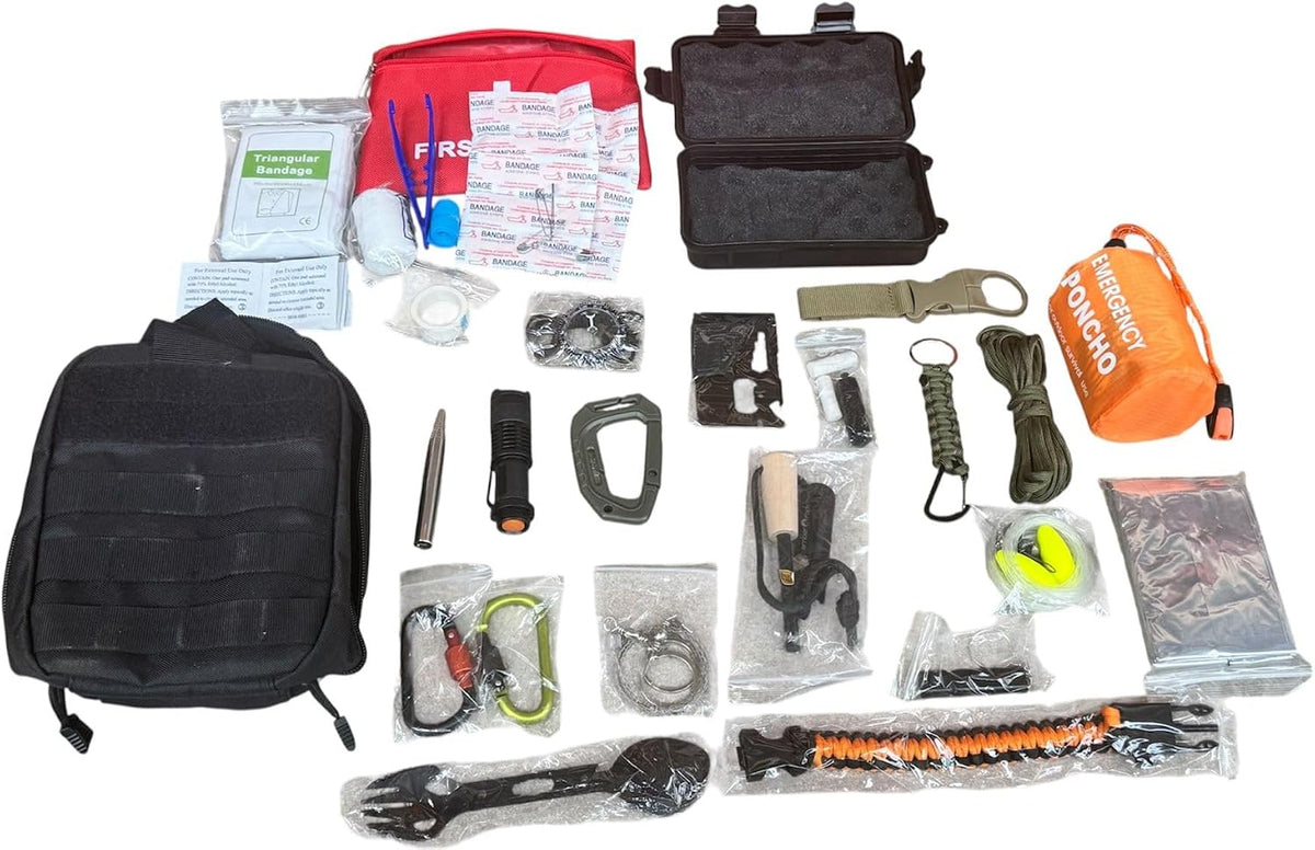 Emergency Survival Kit - 22 in 1 Outdoor Bushcraft Equipment - Molle Tactical Pouch - Camping Hiking Hunting Gear