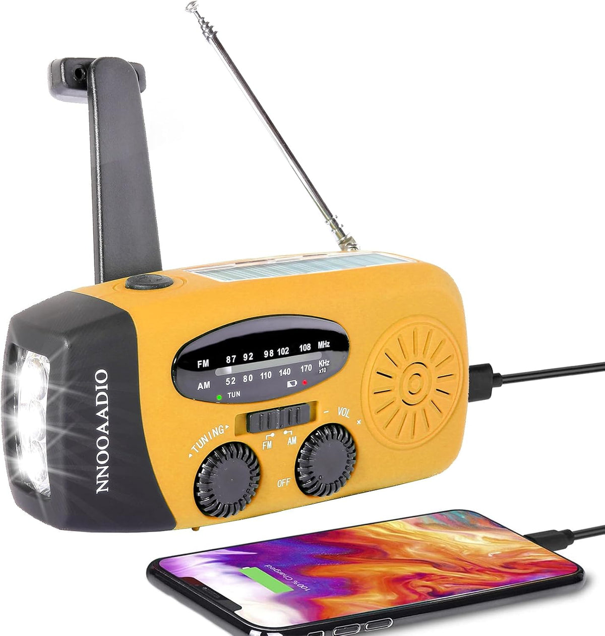 Wind up Solar Hand Crank Radio, 2000Mah SOS Alarm for Camping