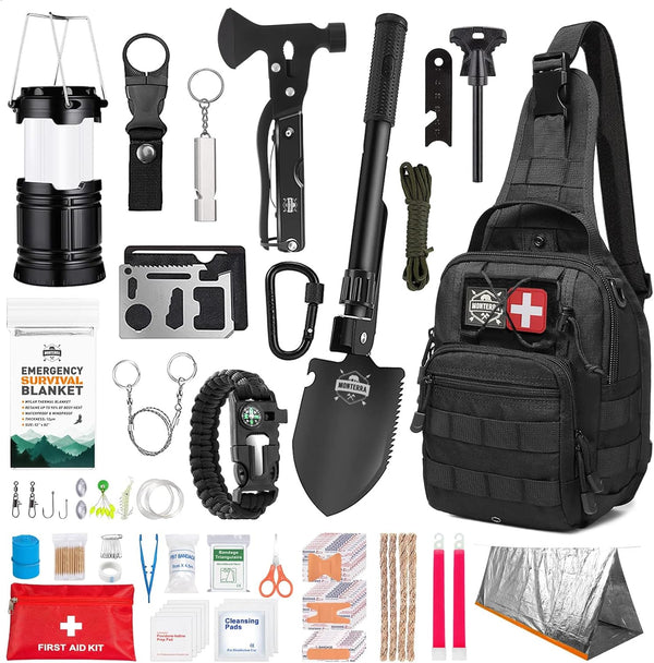 Survival Kit, First Aid, 214 Pcs, Emergency Gear and Supplies, Bug Out Go Bag, EDC, Molle System Backpack, Hiking, Camping, Outdoor Accessories, Gifts for Men.