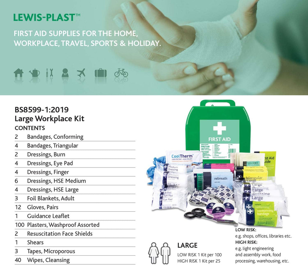 Large Premium BS8599-1 Compliant (Low Risk High Risk) First Aid Kit - First Aid Kit for Injuries Green
