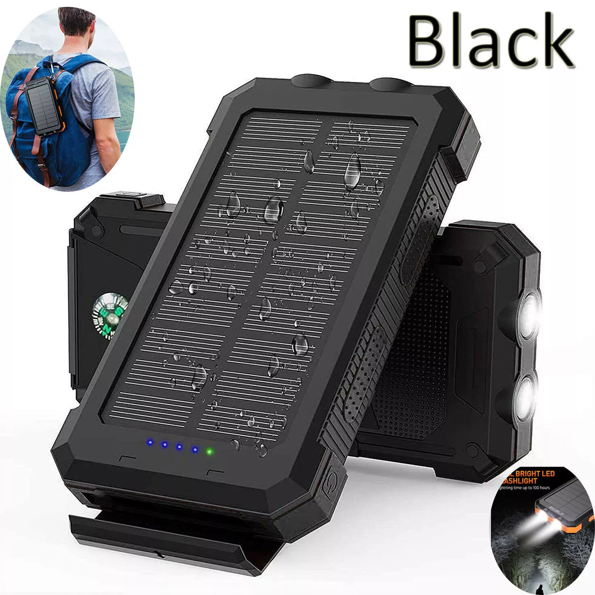 1O000Mah Solar Power Bank Waterproof 2USB LED Battery Charger for Cell Phone