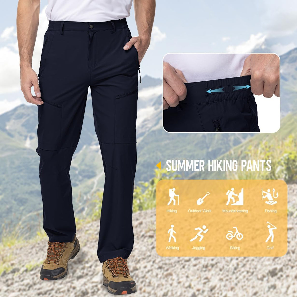 Men'S Lightweight Hiking Trousers with 5 Zip Pockets
