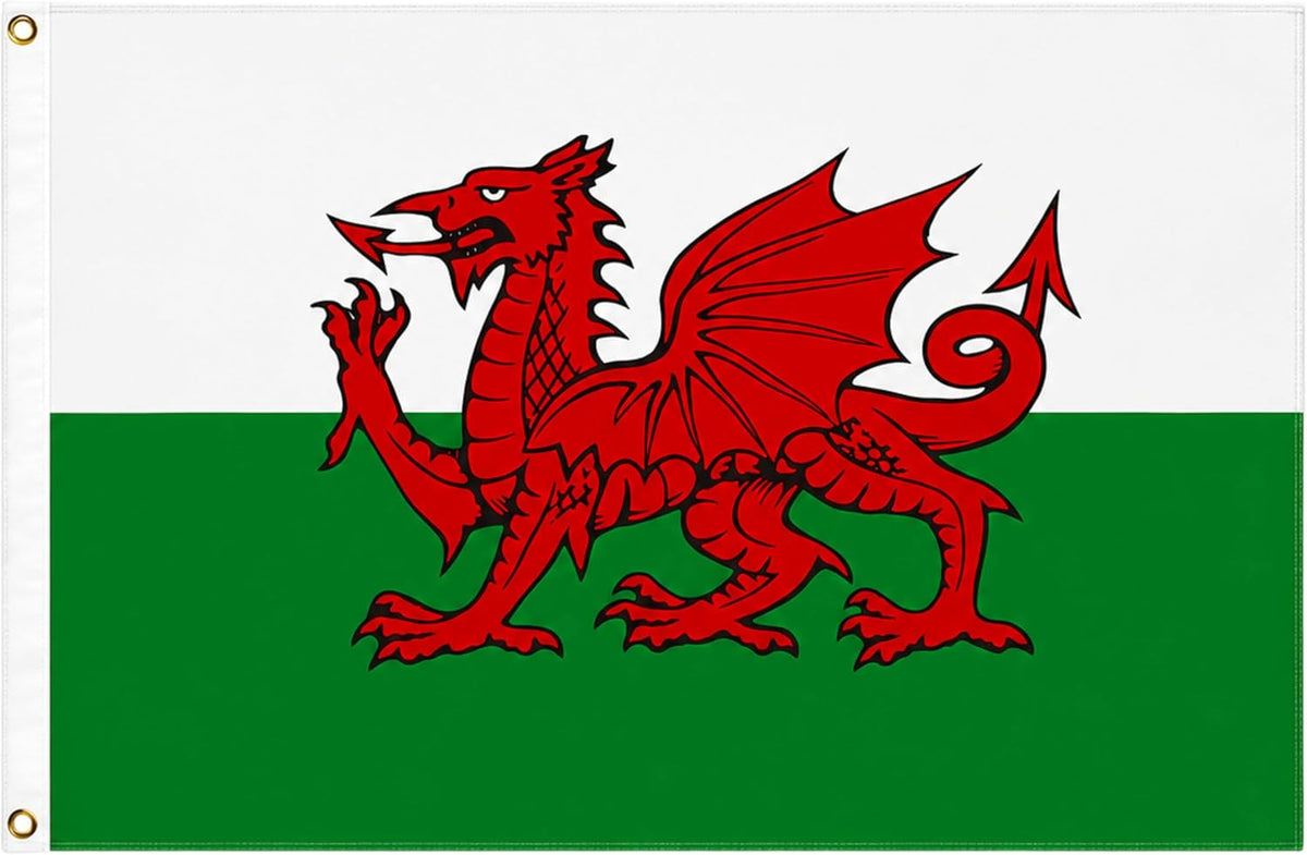 Wales Dragon Cymru Flag 5Ft X 3Ft with Brass Eyelets – Large Polyester Welsh Flag Banner for Football Matches, Rugby Supporters, St David’S Day and Indoor Outdoor Home & Garden Display