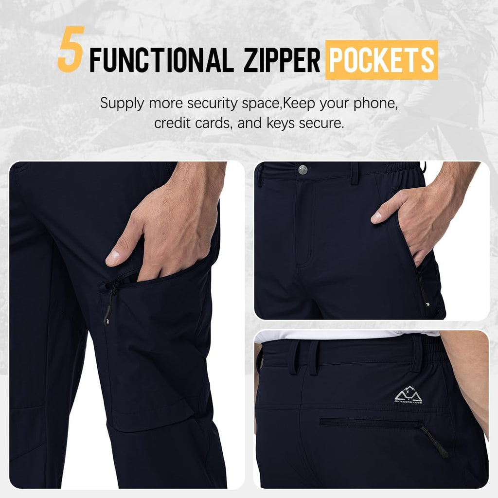 Men'S Lightweight Hiking Trousers with 5 Zip Pockets